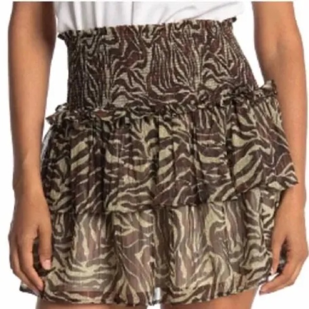 WALTER BAKER Nova Tiger Print Tiered Mini Skirt - Brown & Cream